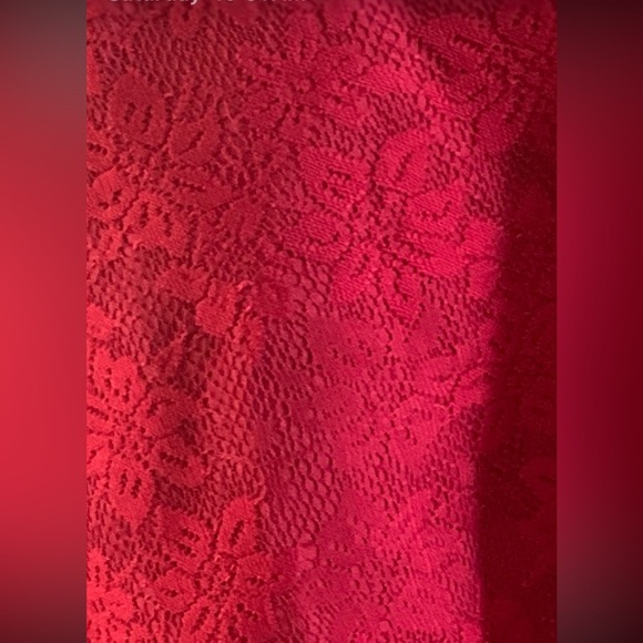 Forever 21 Red Laced Skirt in Large. Waist stretches 15”-18,” skirt is 17” long. - Picture 2 of 5